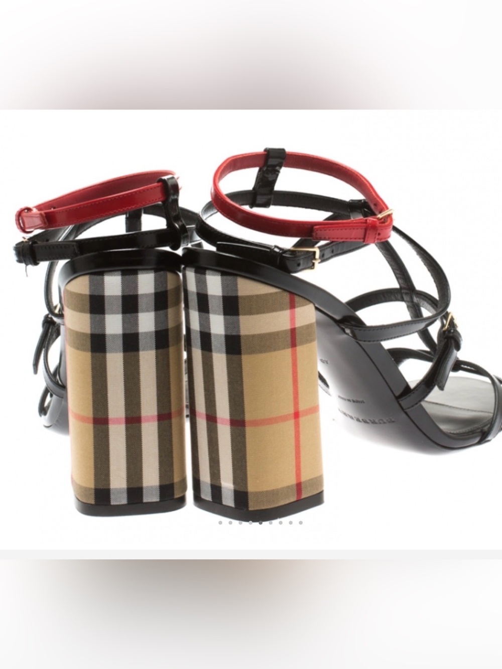 Burberry authentic Anthea Black & Red Strappy Plaid Block Heel Sandals